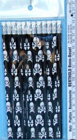 Bleistift mit Piraten + Totenkopf + Radierer  -  1820 - 19cm - 144 Stück  Packung