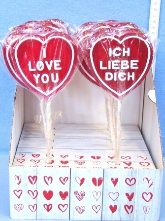 Rote Herzlolly - I Love You + Ich Liebe Dich  -  1402 - 75 gr. - 12 Stück im Display