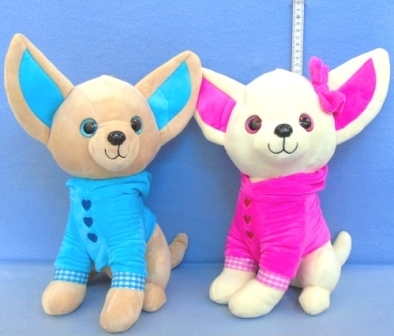 Chihuahua mit Jacke + Hudy in blau + pink   -   41328 - 28cm - 3 Stück im Btl.